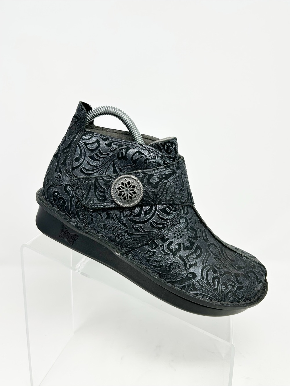 Alegria Caiti Deluxe Womens Black Embossed Mary Jane Ankle Booties Size 36